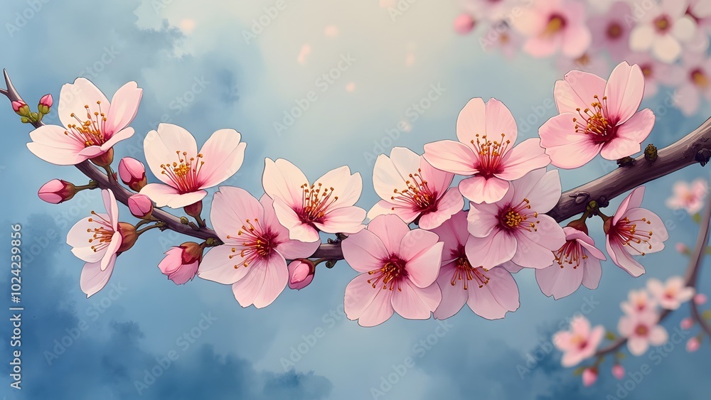 Poster cherry blossom background with soft focus and bokeh effect generated by ai
