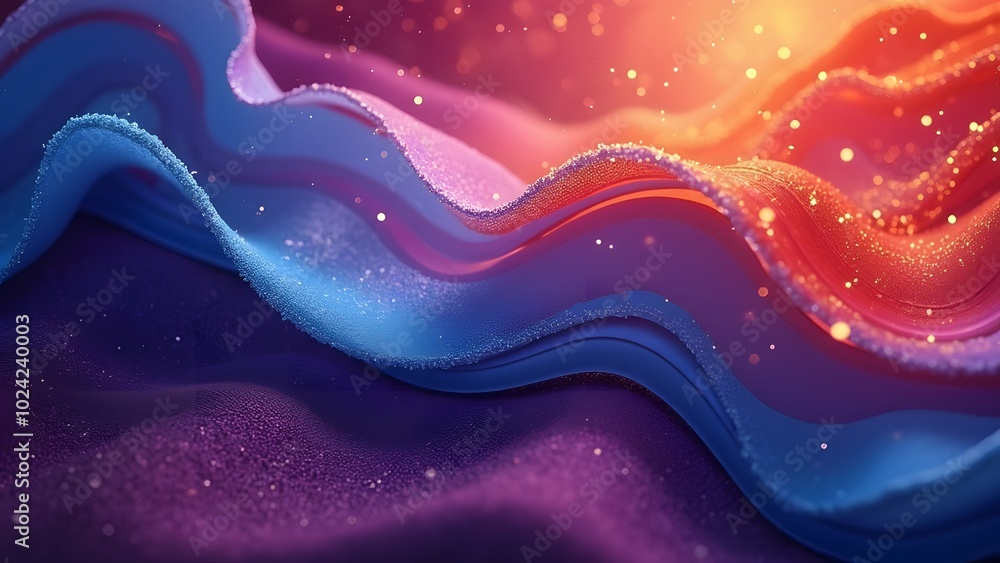 Poster 3d rendering of abstract wavy background with glittering light effects generated by ai