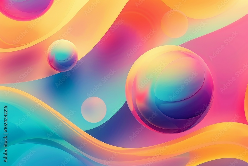 Aufkleber A dynamic and vibrant abstract background featuring colorful spheres and wavy patterns in gradient hues, perfect for modern design projects.
