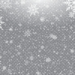 Christmas Snowflakes Falling on Transparent Background Winter Holiday Pattern Vector