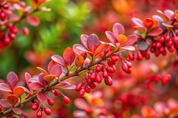 Vibrant red leaves of Berberis thunbergii bush reflected in water