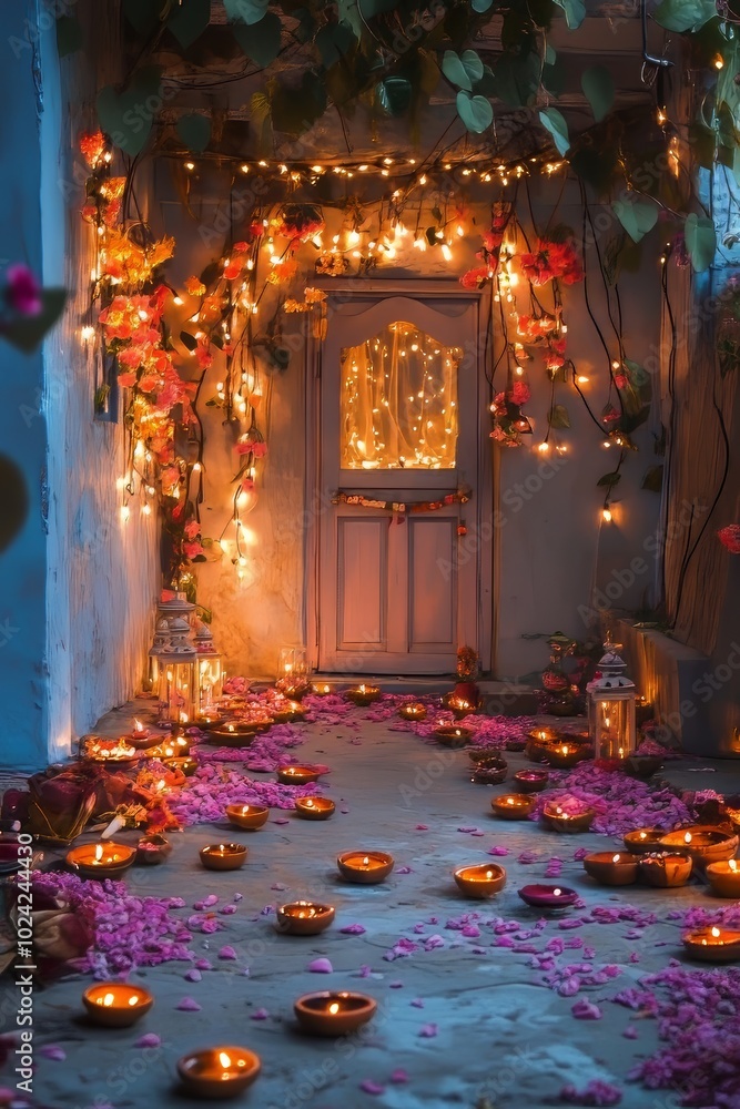 Sticker Dreamy Diwali decorations in a surreal scene