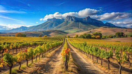 Fototapeta premium Vineyard landscape with mountains and blue sky