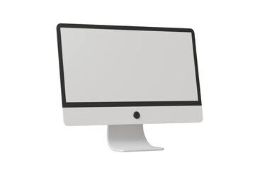 3D Realistic pc computer monitor display mockup icon on isolated purple background. Electronic hardware gadget device concept. 3d minimal computer device white screen creative icon design. 3d render.