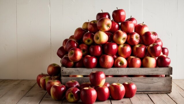 A Wooden Crate Overflowing with Red Apples.