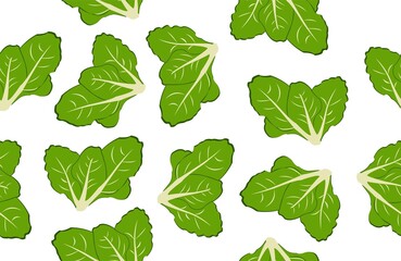 white background with mustard greens or lettuce vegetables seamless pattern