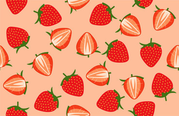 seamless pattern with strawberry fruit on pink background