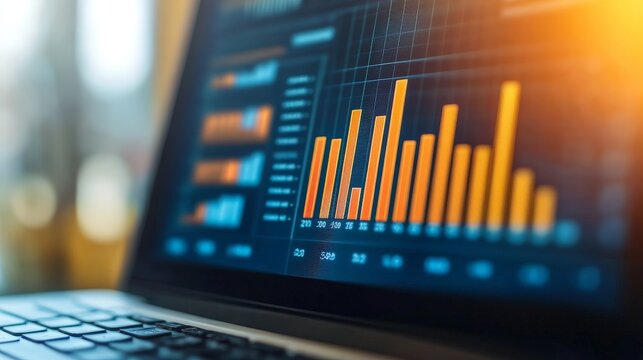 A close-up of a heat map and bar chart on a laptop screen, showing customer trends and insights from a data science project. - Powered by Adobe