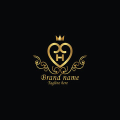 Fototapeta premium creative initial h latter logo design with modern business vector template, luxury h latter logo , creative isolate h monogram latter logo , crow logo , royal logo with golden color and new design