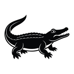crocodile silhouette isolated on white, black silhouette of Salt water crocodile illustration icon vector for logo, isolated on white background
