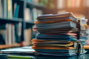 Stack of Papers on a Desk, Office Workspace Photo