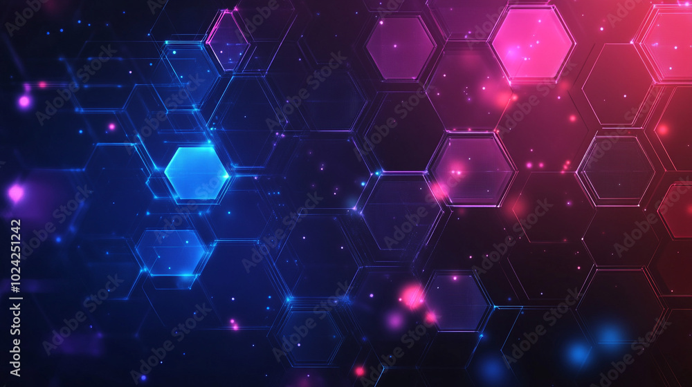 Poster hexagonal abstract background. glowing hexagonal patterns in blue and pink colors. perfect for moder