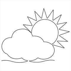 Continuous single line drawing of cloud with sun in the sky weather symbol and storage concept vector illustration