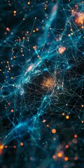 A visually striking abstract digital network with glowing nodes and connections, symbolizing data, technology, and connectivity.