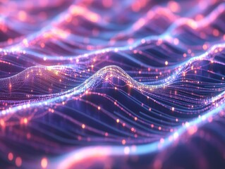 A close-up of a neural network model visualized on a computer, showing layers of data nodes connected by lines.