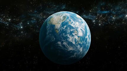 Fototapeta premium Stunning 3d rendering of a vibrant planet floating in outer space with detailed surface textures and glowing atmosphere – perfect for sci-fi designs, futuristic projects, and cosmic visualizations