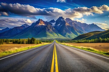 Fototapeta premium Vivid illustration of a road with mountain background created using digital tools