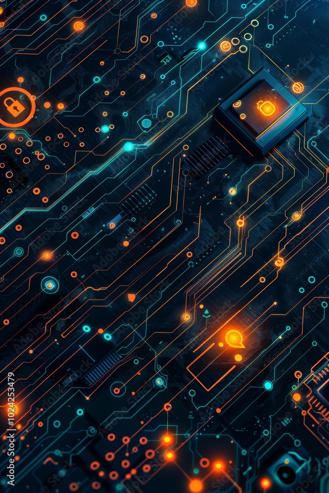 Poster abstract pattern featuring cyber security measures.