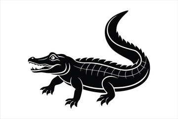 crocodile Silhouette isolated on white background, alligator icon or modern line symbol 