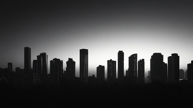 Fototapeta A black and white silhouette of a city skyline.