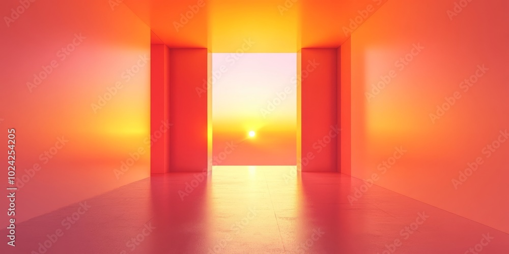 Poster a room with a large window that lets in the sun. the room is empty and the walls are painted in a br