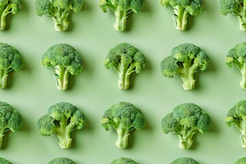 Broccoli pattern, green background, fresh vegetables, health food, natural produce, vibrant colors, colorful arrangement, organic ingredients, healthy lifestyle, food photography