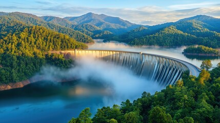 Misty Morning Serenity at Mountain Dam Spillway