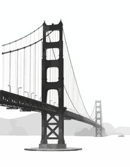 Fototapeta premium Black and White Sketch of the Golden Gate Bridge. 