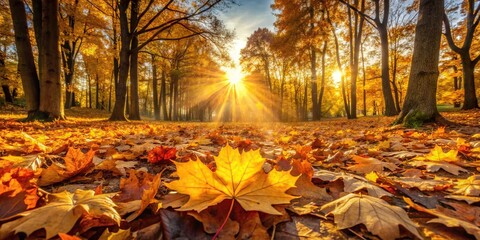 Warm sunlight filtering through autumn leaves