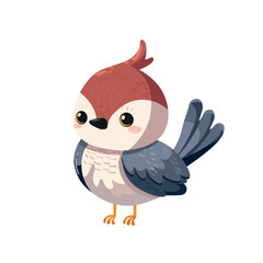 Yuhina bird cute childish cartoon illustration. Vector clip art yuhina bird isolated on white background Flat design element	