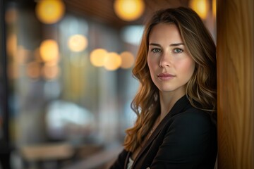 Obraz premium Beautiful and confident businesswoman portrait in modern office setting, professional female leader, corporate executive, empowered entrepreneur, success and empowerment in the workplace