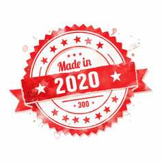 Obraz premium Red Watercolor Made in 2020 Stamp 
