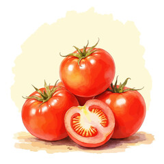 Fototapeta premium Ripe Red Tomatoes with Watercolor Effect