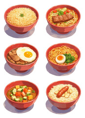 Set of 6 Asian Cuisine Dishes 
