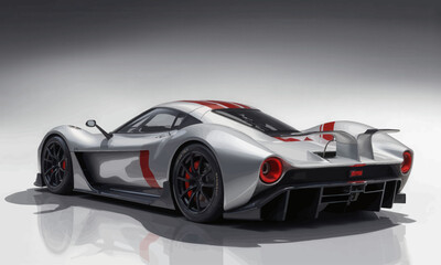 Silver Race Car with Red Stripes  
