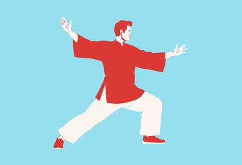Naklejka premium Tai Chi Practitioner in Red and White Clothing 