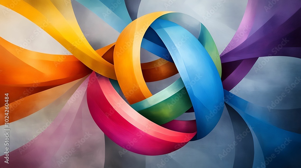 Poster colorful abstract swirls intertwined in a dynamic composition