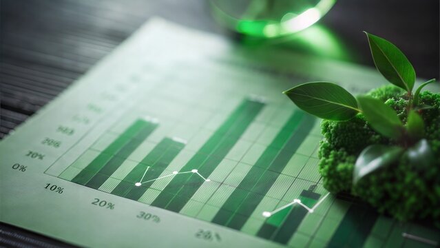 Close-Up of Green Business Plan Document Featuring Eco-Friendly Product Sales Charts




