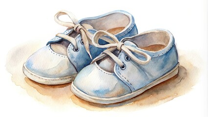 Watercolor baby shoes isolated on white background