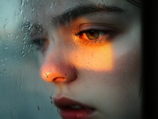 A close-up of a tired face reflected in a foggy bathroom mirror, with the morning light streaming in through the window.