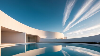 Fototapeta premium Modern Architecture with Curved Walls and Pool.