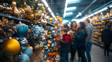 Naklejka premium A group of people are shopping for Christmas decorations in a store