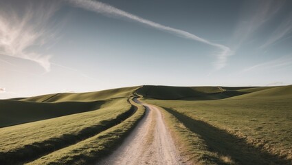 Scenic Path Leading Through Rolling Hills.