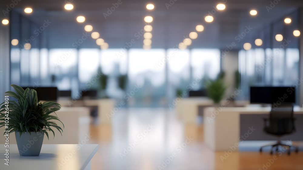 Aufkleber blurred empty open space office. abstract light bokeh at office interior background for design.