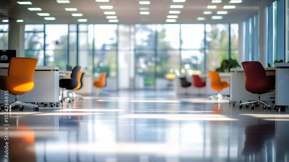 Poster blurred empty open space office. abstract light bokeh at office interior background for design.