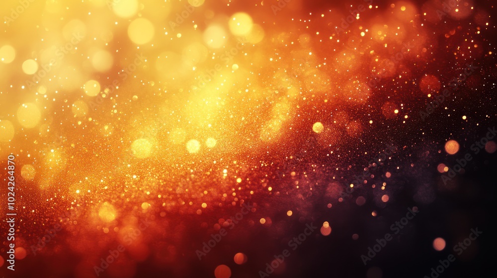 Wall mural abstract background with golden and red bokeh lights.