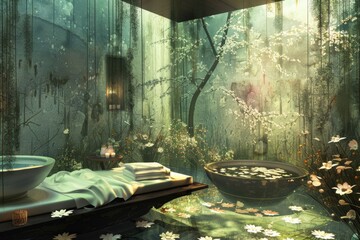 Creative spa setting illustrated through conceptual art for peace.