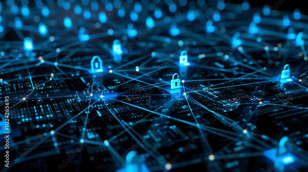 Poster dark outline of cybersecurity protocols.