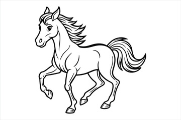 horse illustration, horse drawing illustration, vector horse icon, Vector line drawing of horse running. 