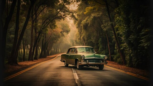 classic cars on the road with old school color themes